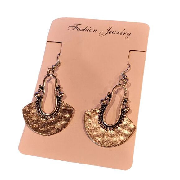 1-1/2" Tribal Fan Dangle Aluminum Alloy French Wire Earring Silver Lightweight - Picture 1 of 5